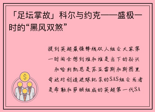 「足坛掌故」科尔与约克——盛极一时的“黑风双煞”